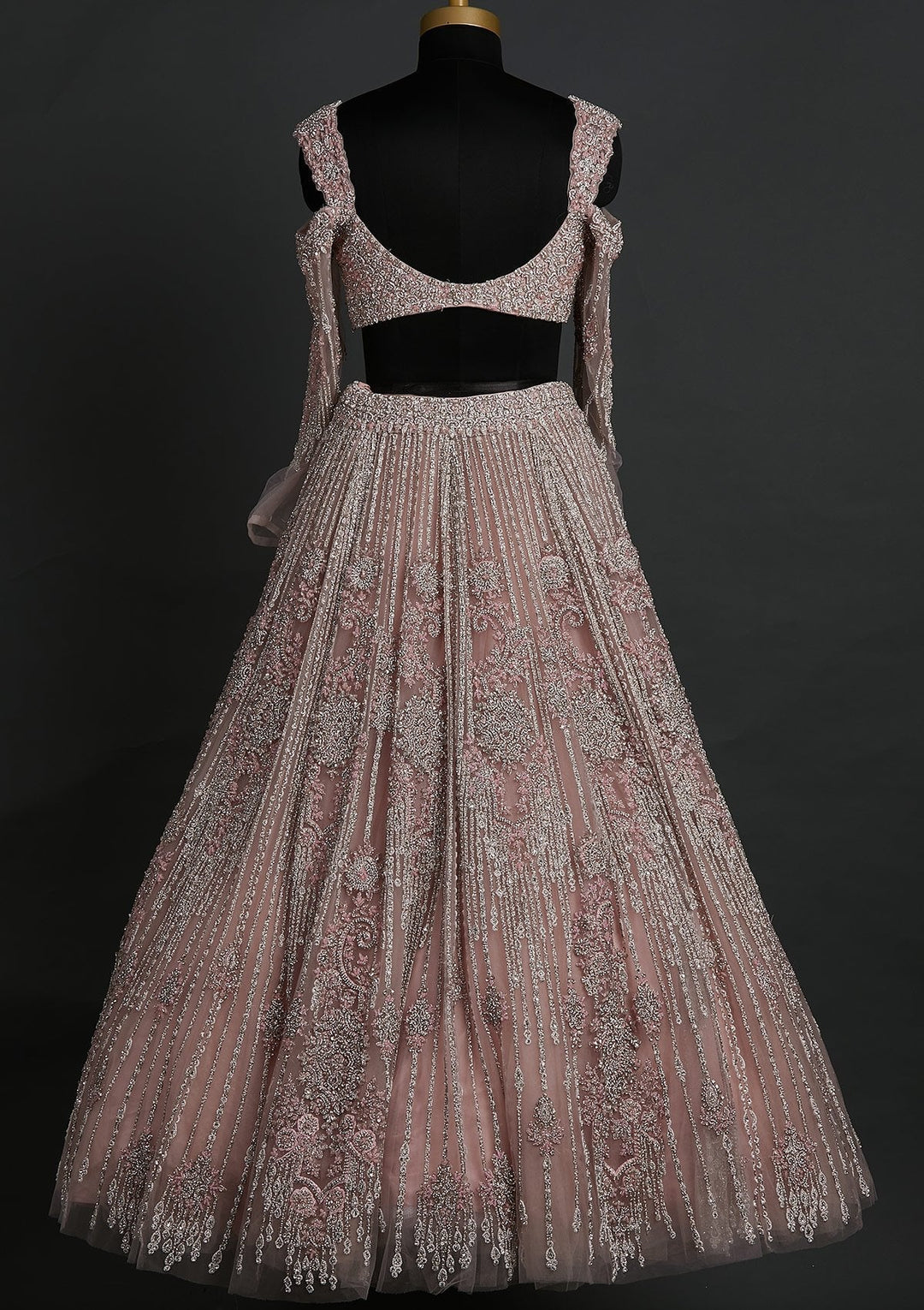 Onion Pink Silver Stonework Net Designer Lehenga - koskii