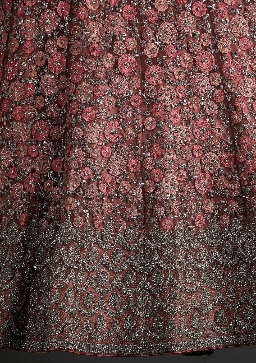 Onion Pink Silver Stonework Net Designer Semi-Stitched Lehenga - koskii