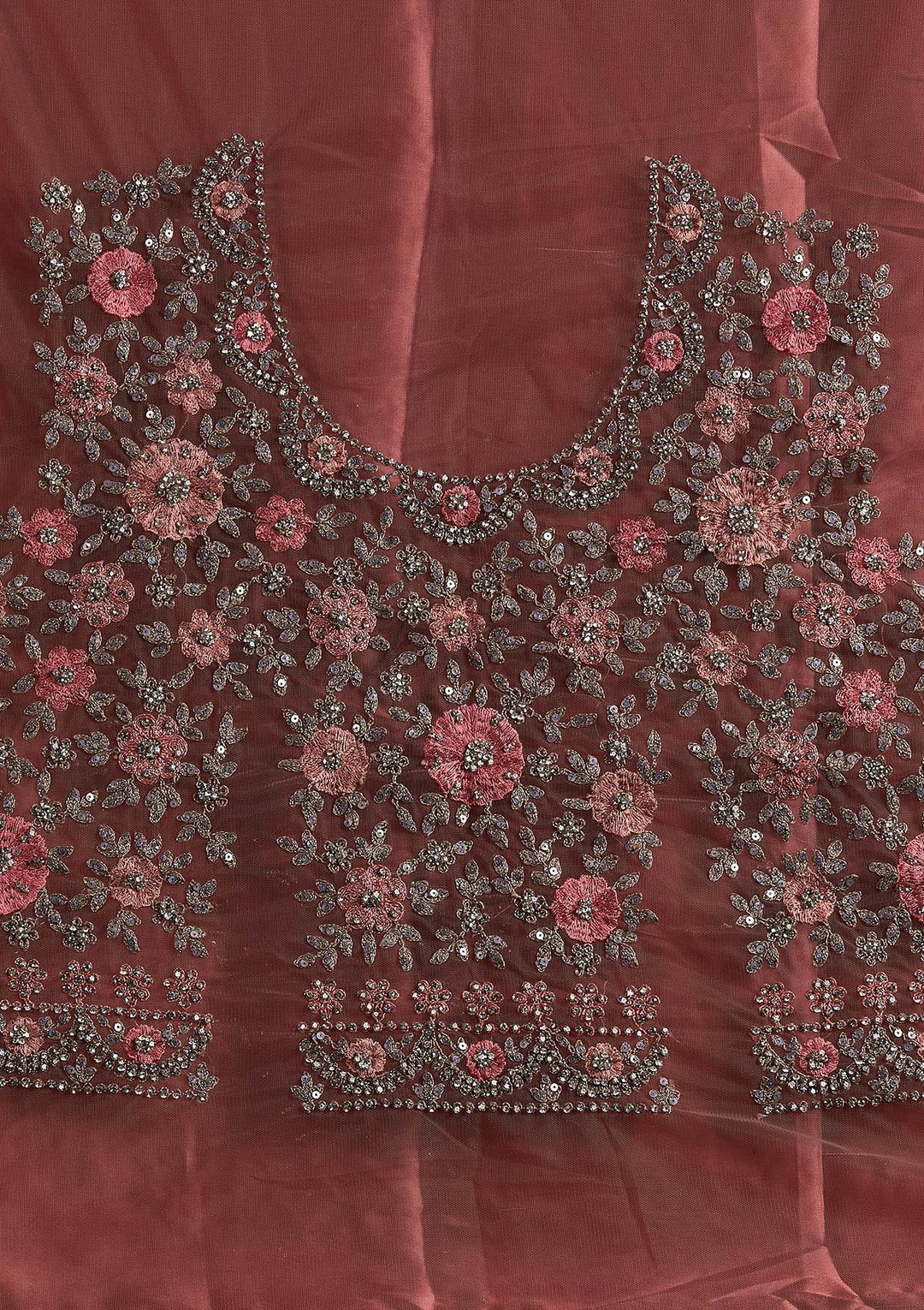 Onion Pink Silver Stonework Net Designer Semi-Stitched Lehenga - koskii