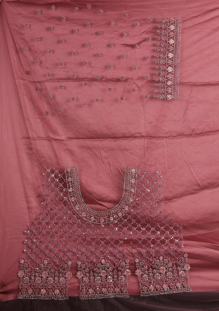 Onion Pink Silver Stonework Net Designer Semi-Stitched Lehenga - koskii