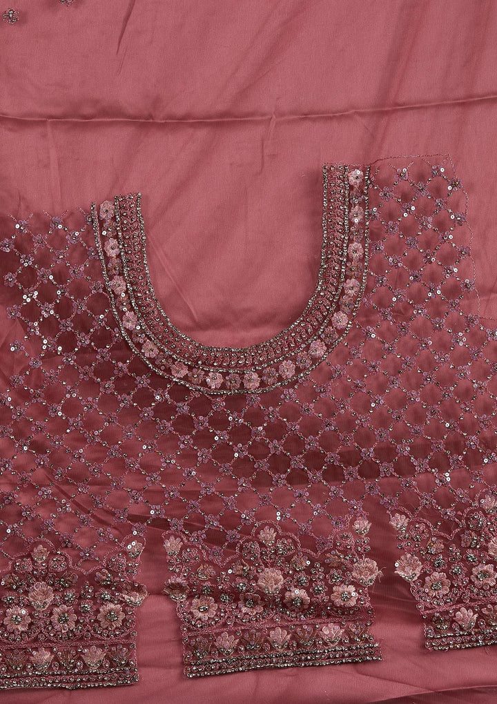 Onion Pink Silver Stonework Net Designer Semi-Stitched Lehenga - koskii