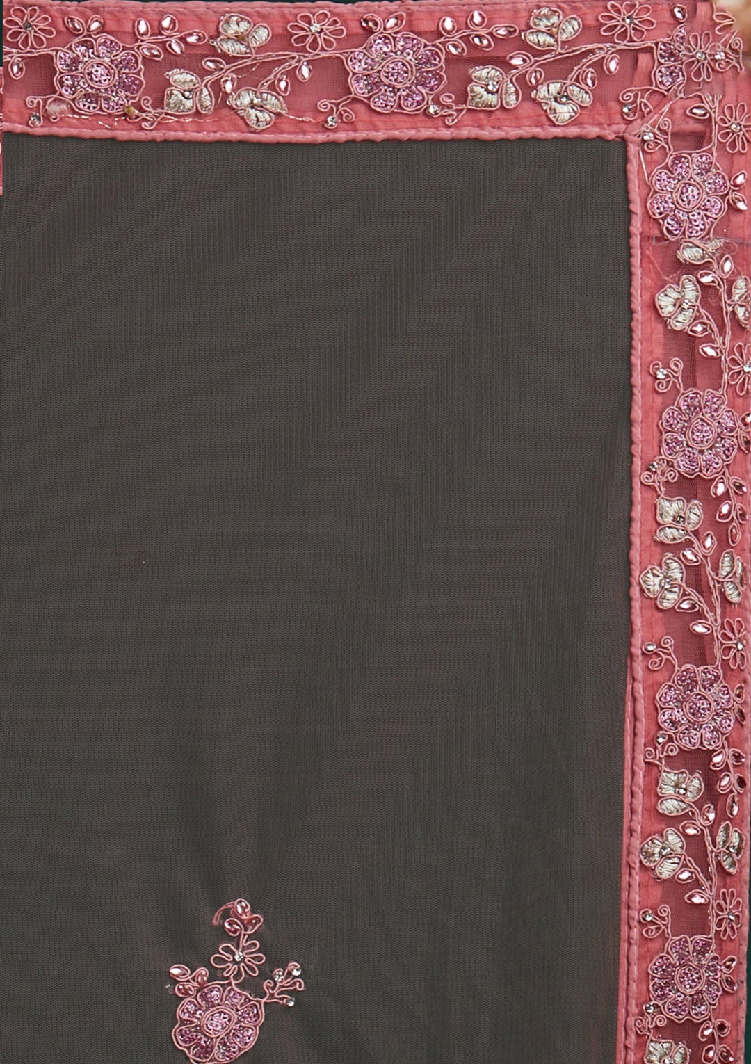 Onion Pink Silver Stonework Net Designer Semi-Stitched Lehenga - Koskii