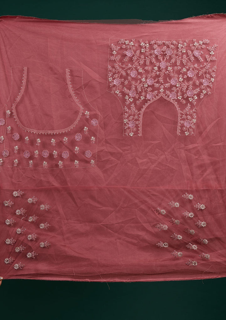 Onion Pink Silver Stonework Net Designer Semi-Stitched Lehenga - Koskii