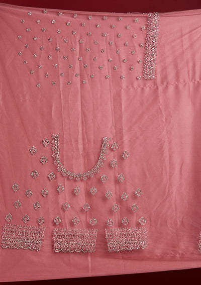 Onion Pink Silver Stonework Net Designer Semi-Stitched Lehenga - Koskii