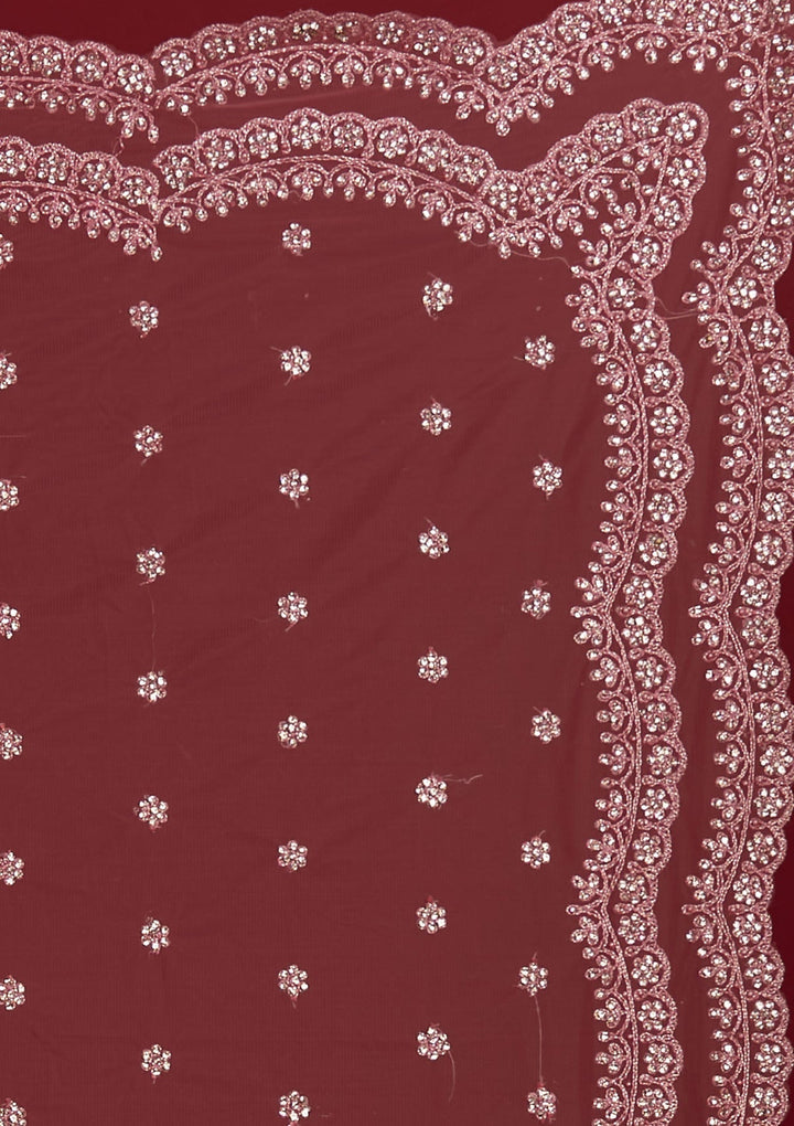 Onion Pink Silver Stonework Net Designer Semi-Stitched Lehenga - Koskii