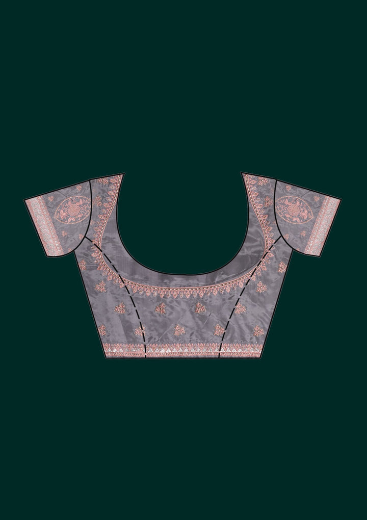 Onion Pink Silver Stonework Tissue Saree - Koskii