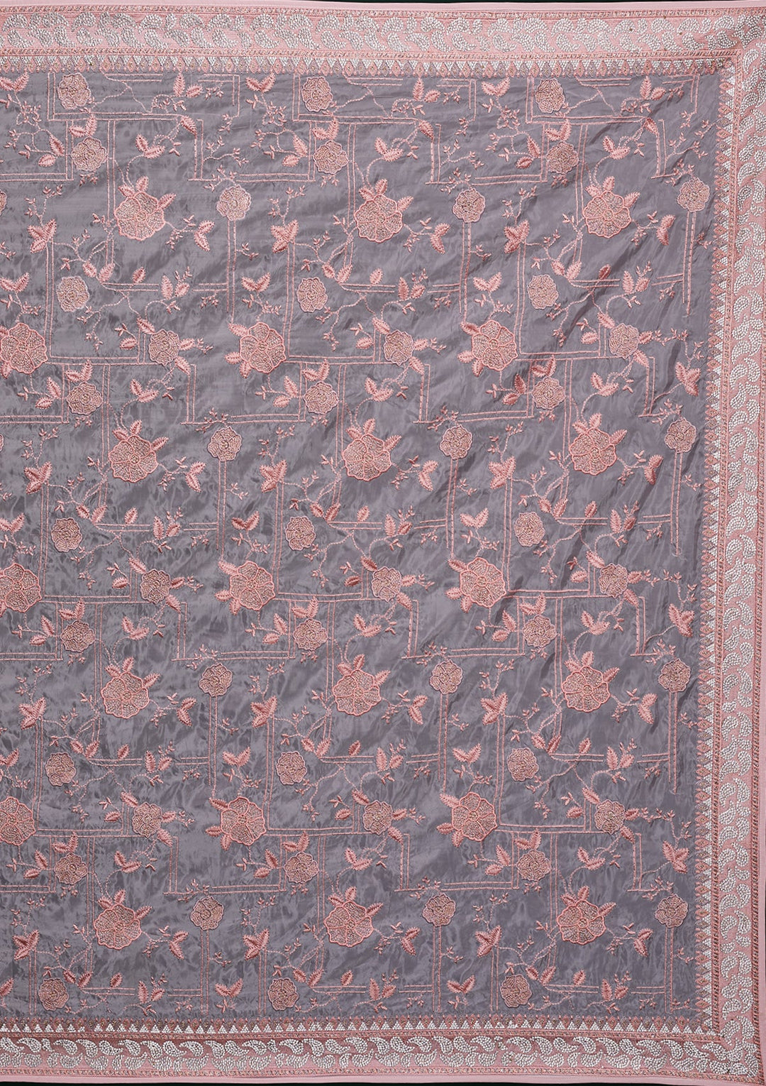 Onion Pink Silver Stonework Tissue Saree - Koskii
