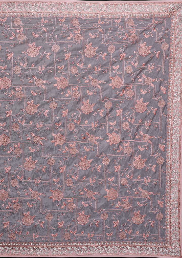 Onion Pink Silver Stonework Tissue Saree - Koskii