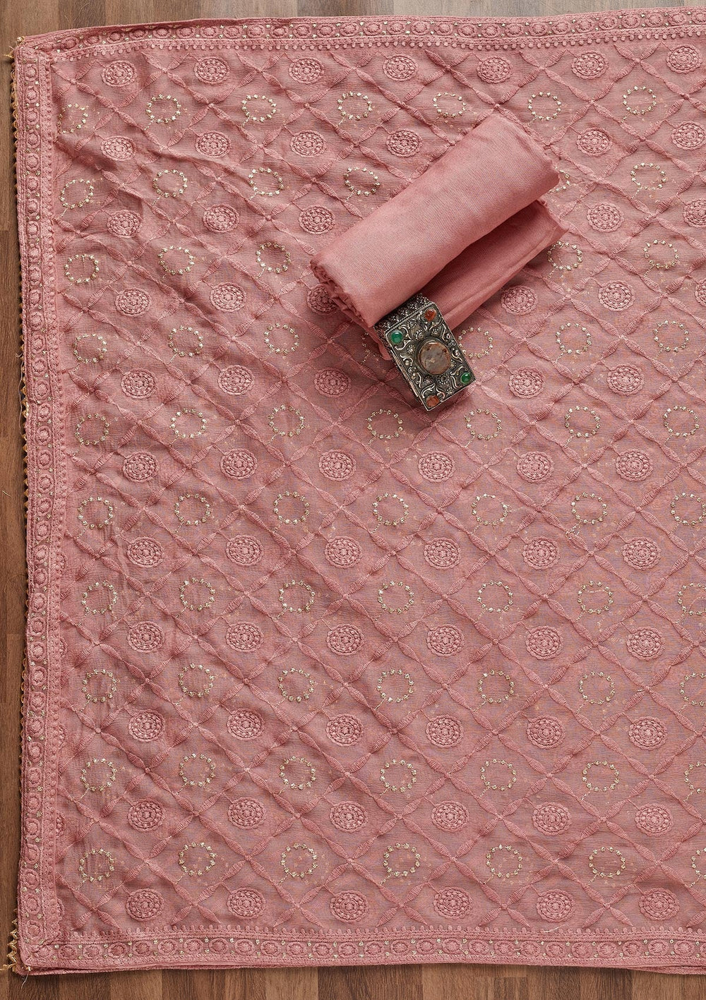 Onion Pink Stonework Georgette Unstitched Salwar Suit - Koskii