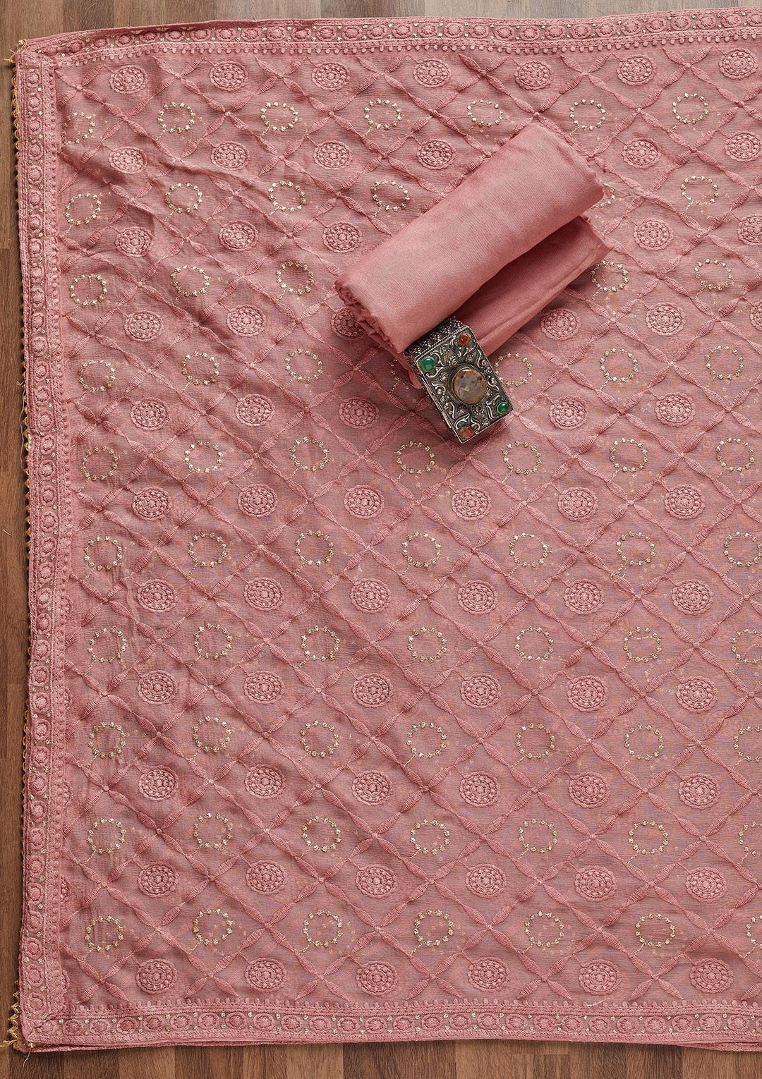 Onion Pink Stonework Georgette Unstitched Salwar Suit - Koskii