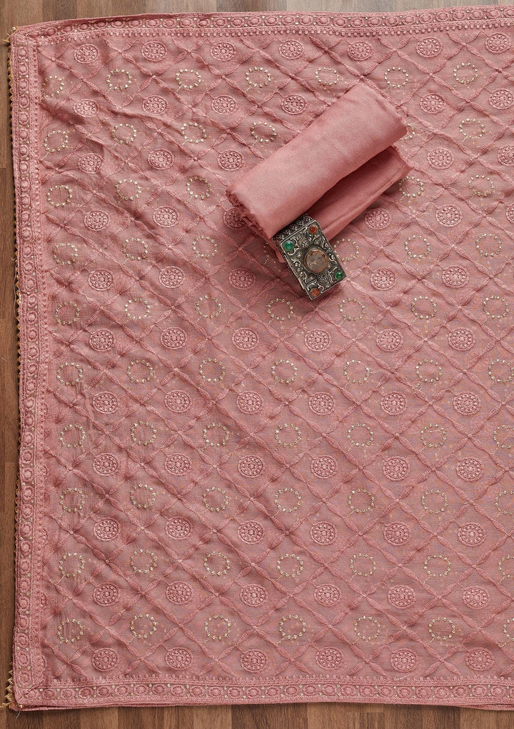 Onion Pink Stonework Georgette Unstitched Salwar Suit - Koskii