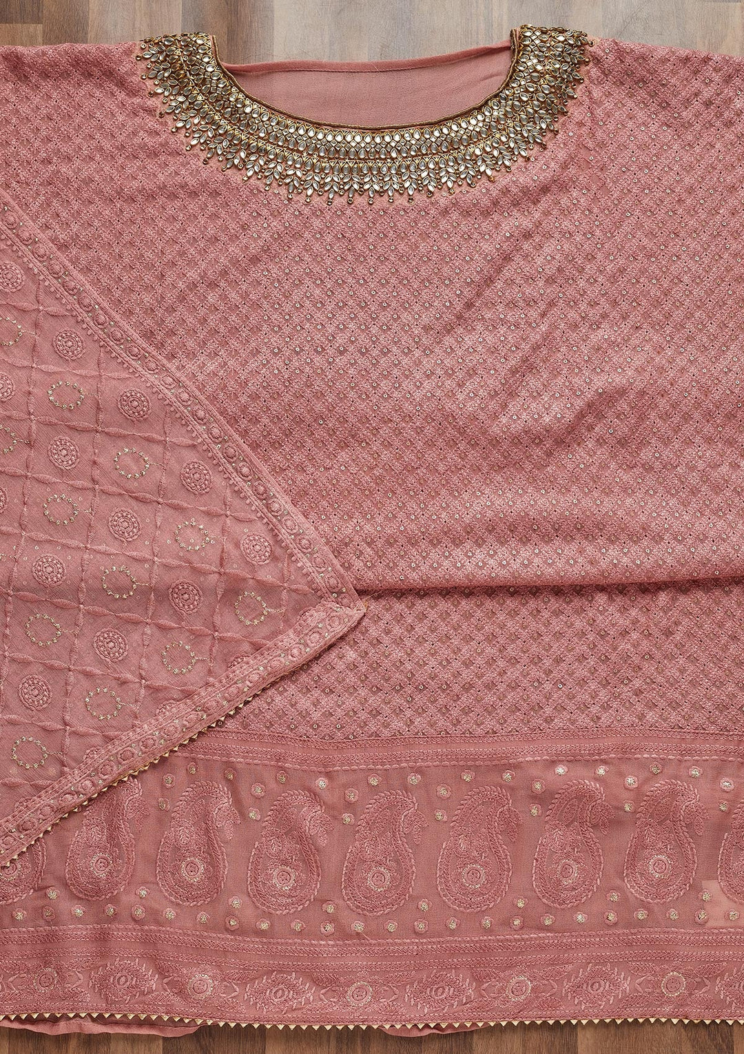 Onion Pink Stonework Georgette Unstitched Salwar Suit - Koskii