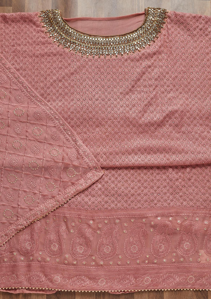 Onion Pink Stonework Georgette Unstitched Salwar Suit - Koskii