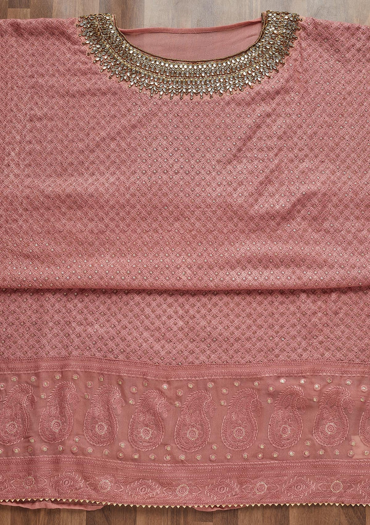 Onion Pink Stonework Georgette Unstitched Salwar Suit - Koskii