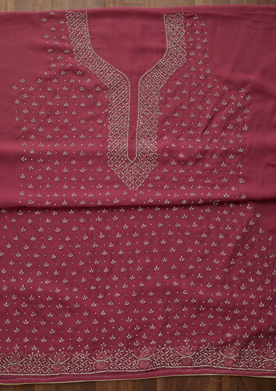 Onion Pink Stonework Georgette Unstitched Salwar Suit-Koskii