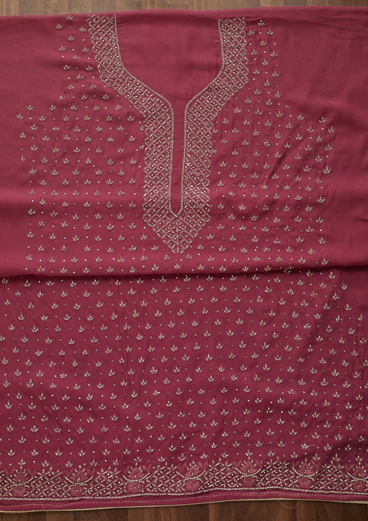 Onion Pink Stonework Georgette Unstitched Salwar Suit-Koskii