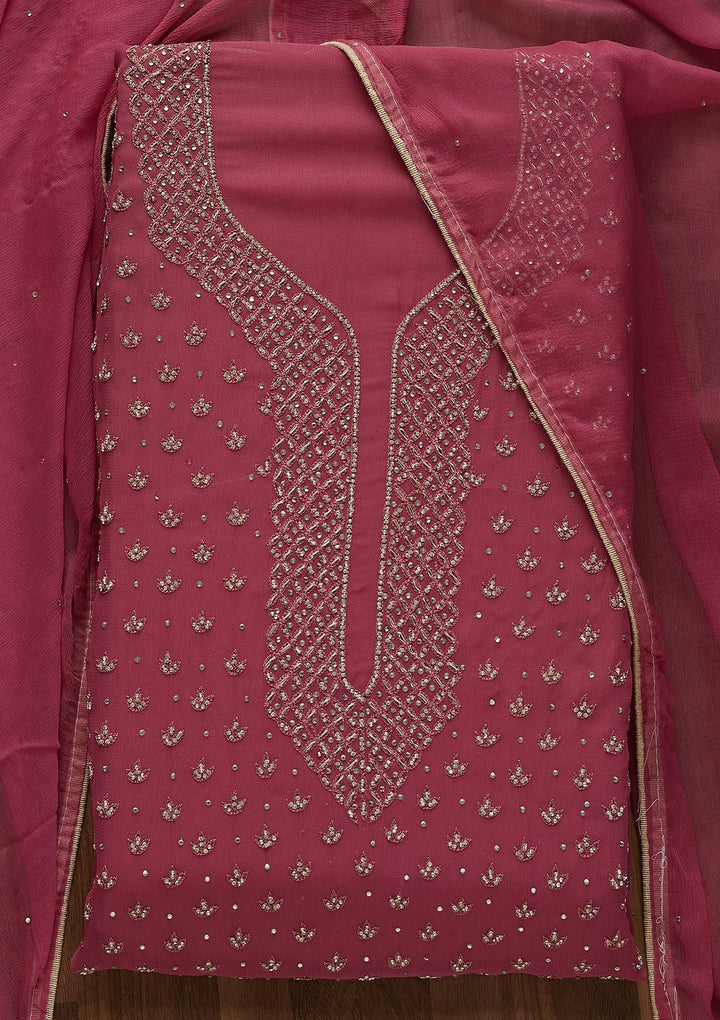 Onion Pink Stonework Georgette Unstitched Salwar Suit-Koskii