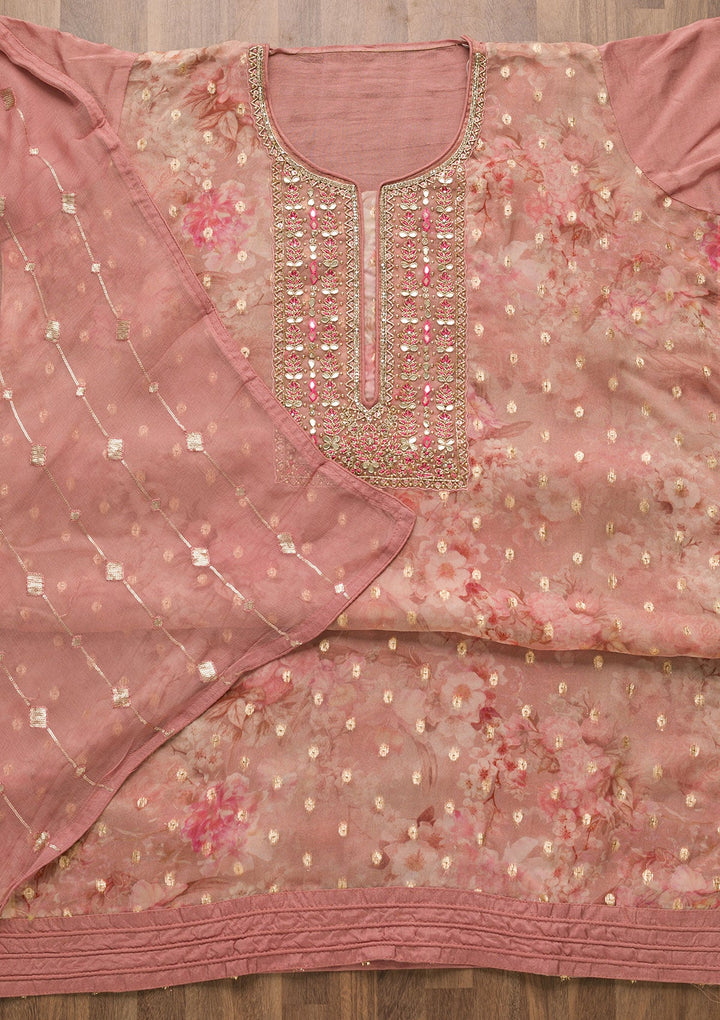 Onion Pink Stonework Georgette Unstitched Salwar Suit-Koskii
