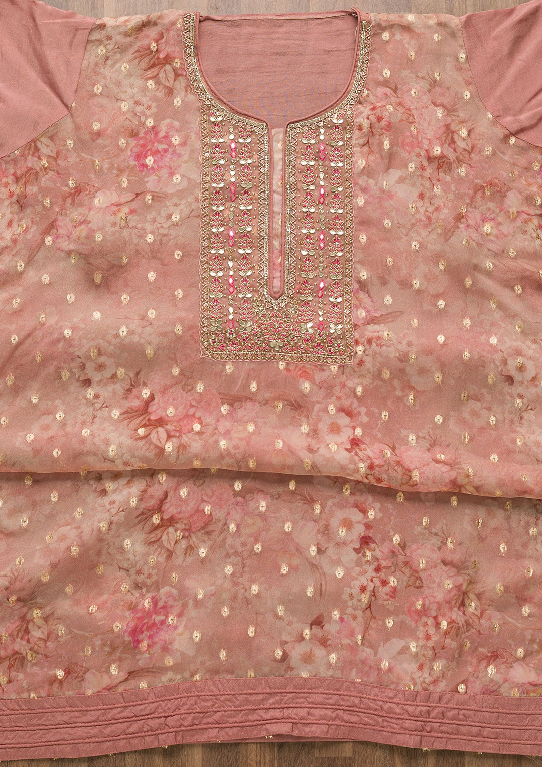 Onion Pink Stonework Georgette Unstitched Salwar Suit-Koskii