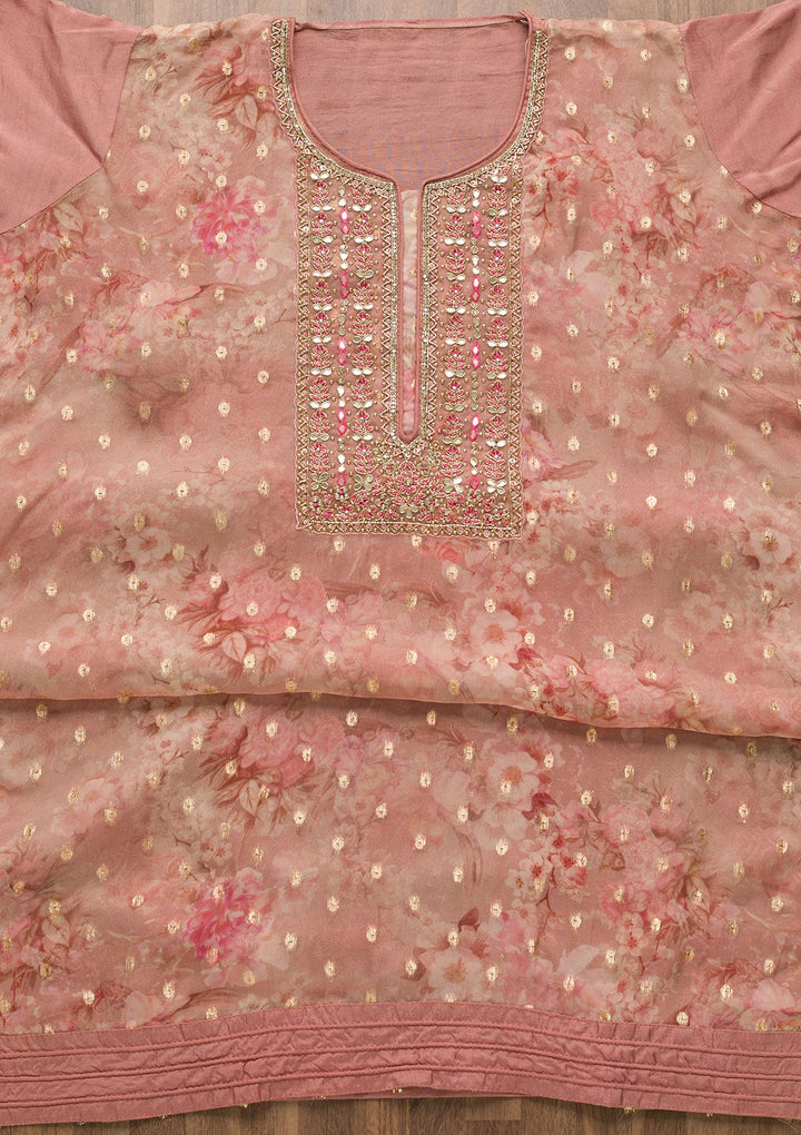 Onion Pink Stonework Georgette Unstitched Salwar Suit-Koskii