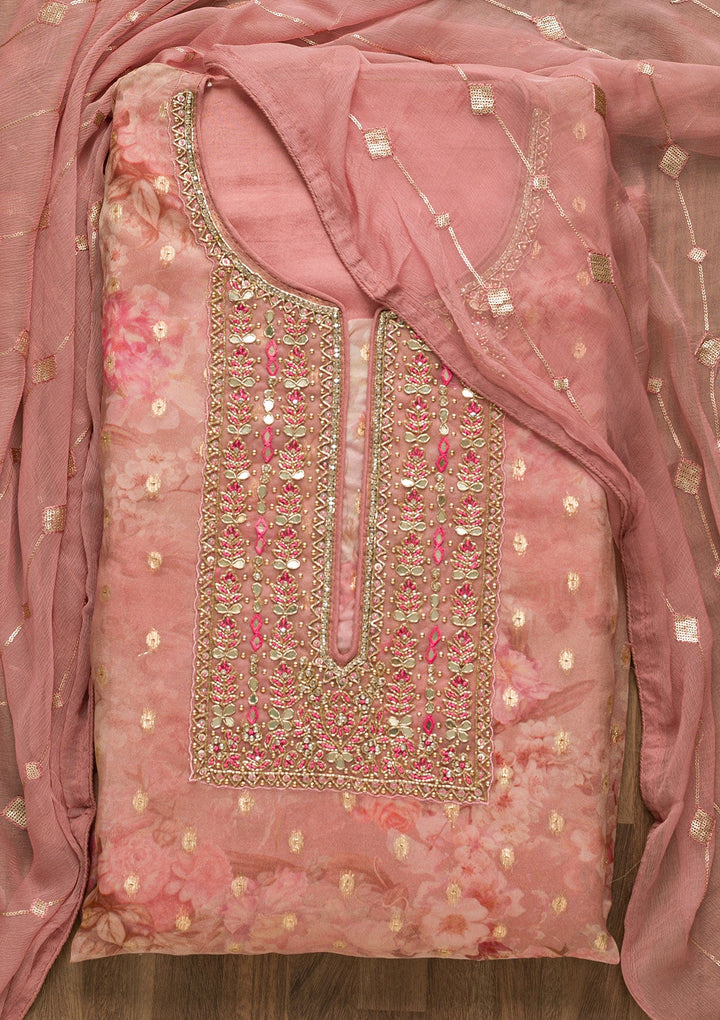 Onion Pink Stonework Georgette Unstitched Salwar Suit-Koskii