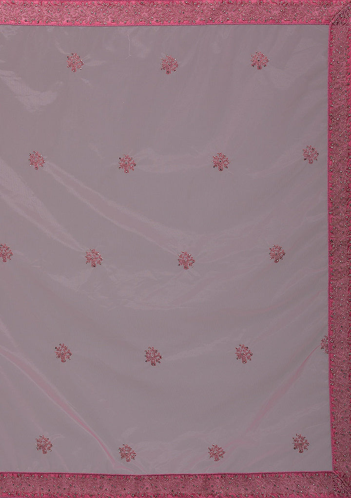 Onion Pink Stonework Net Designer Lehenga-Koskii