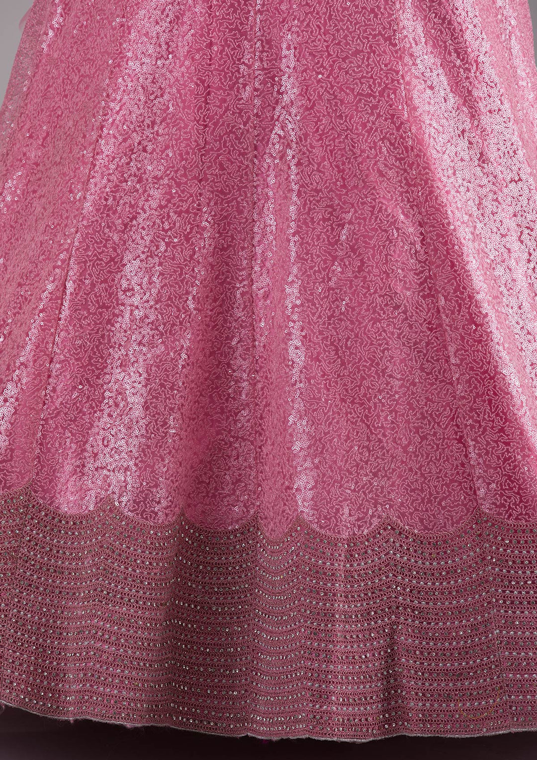 Onion Pink Stonework Net Designer Lehenga-Koskii