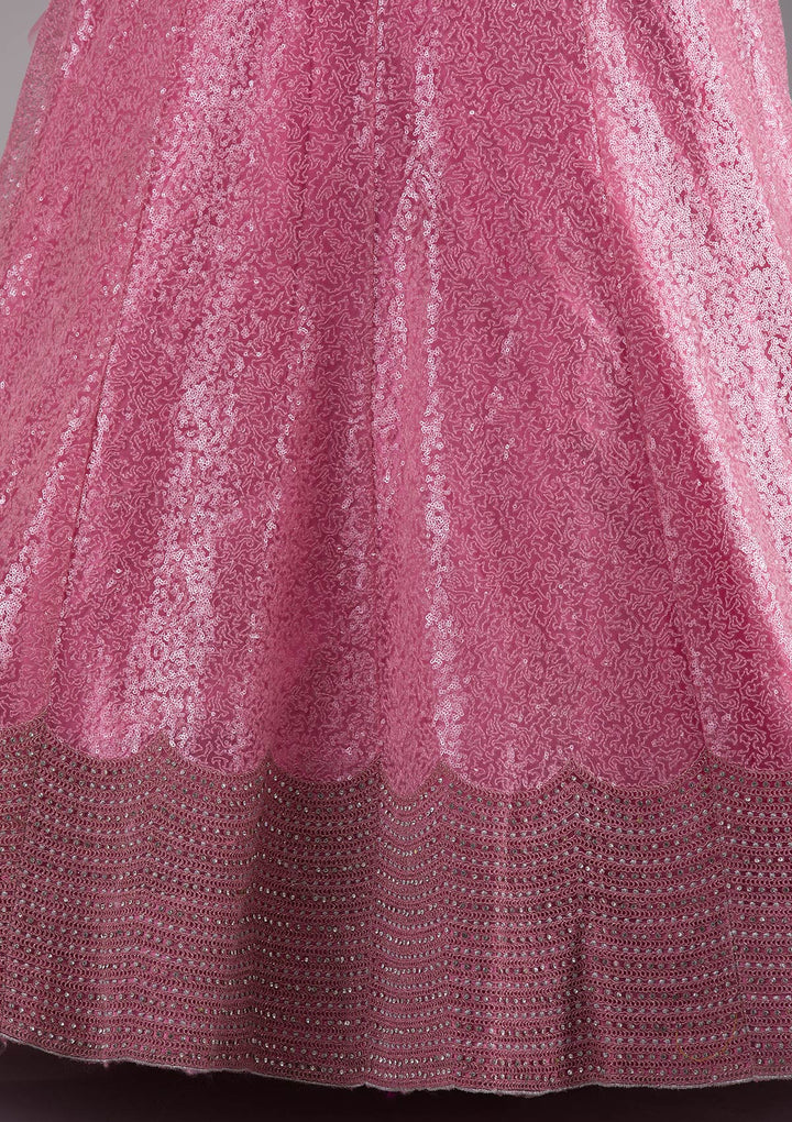 Onion Pink Stonework Net Designer Lehenga-Koskii