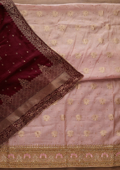Onion Pink Stonework Semi Crepe Designer Unstitched Salwar Suit - Koskii