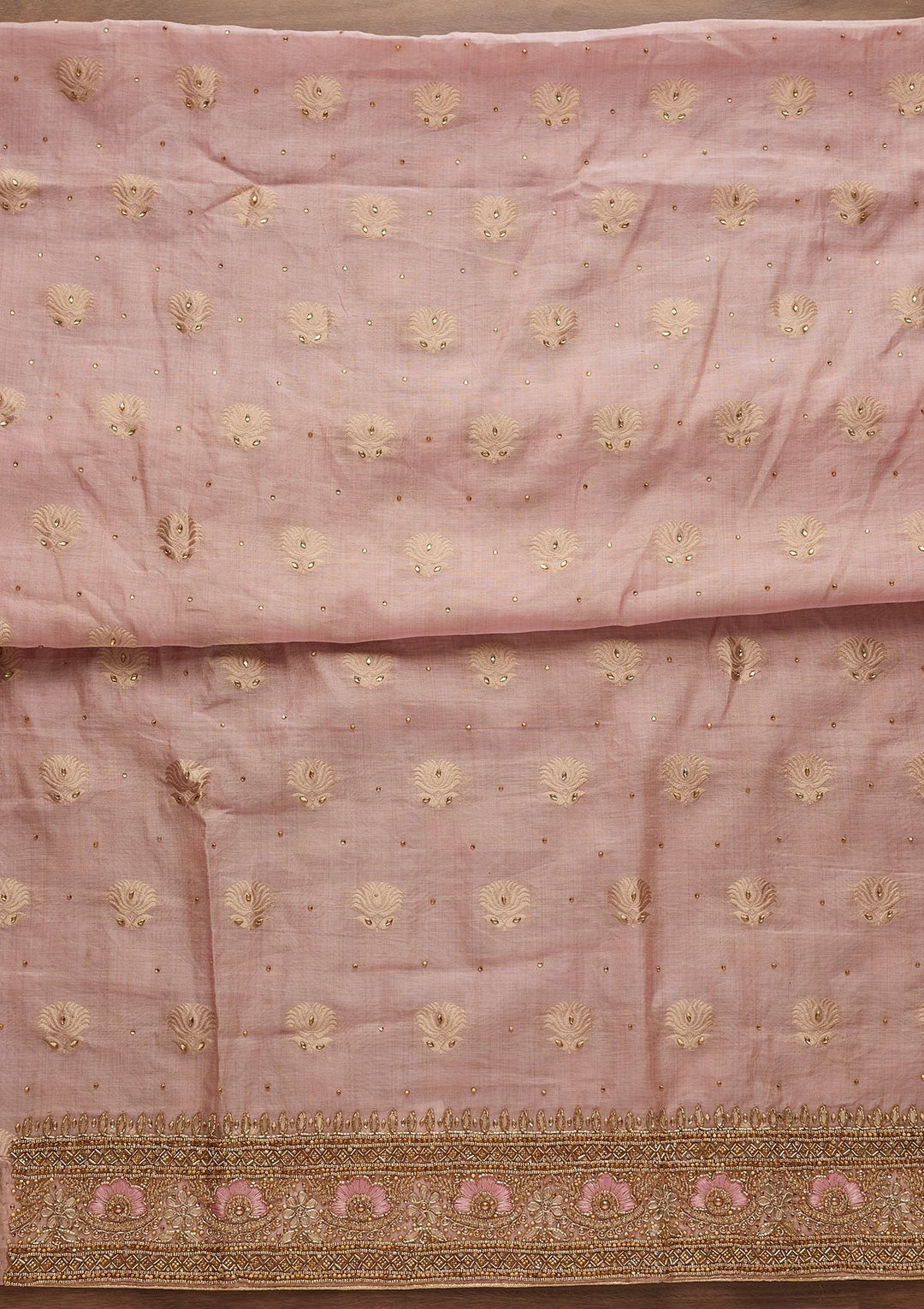 Onion Pink Stonework Semi Crepe Designer Unstitched Salwar Suit - Koskii