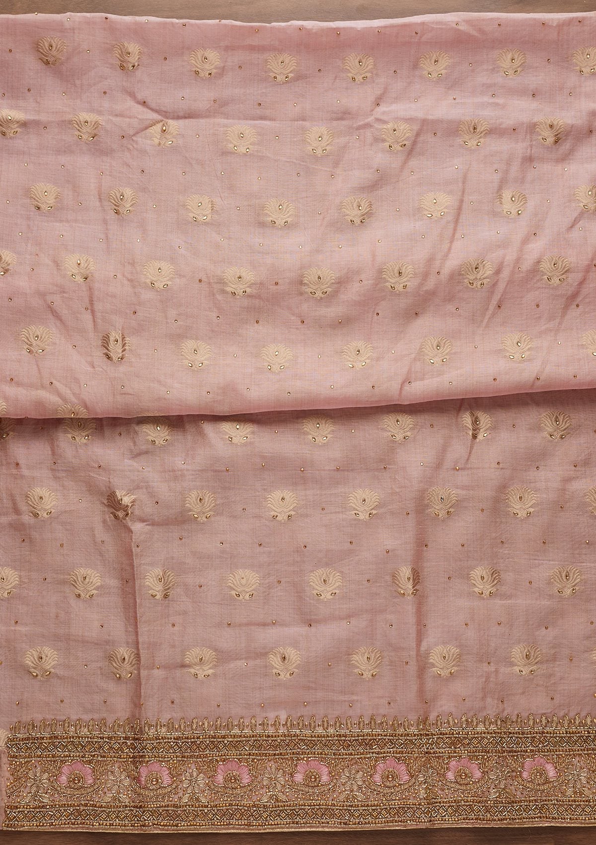 Onion Pink Stonework Semi Crepe Designer Unstitched Salwar Suit - Koskii