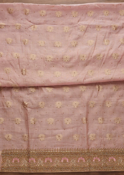 Onion Pink Stonework Semi Crepe Designer Unstitched Salwar Suit - Koskii