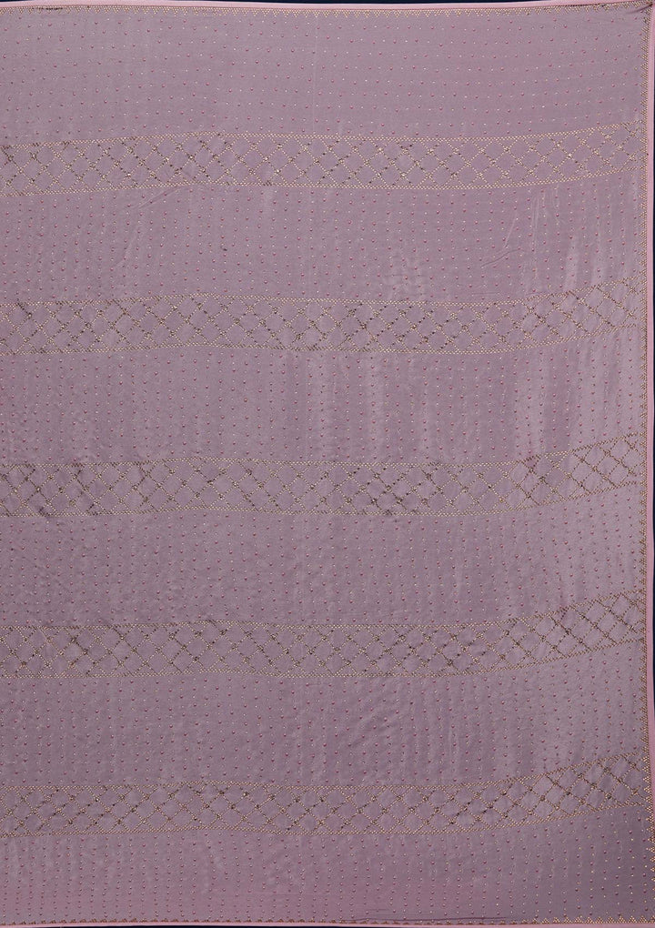 Onion Pink Stonework Semi Crepe Designer Saree - Koskii