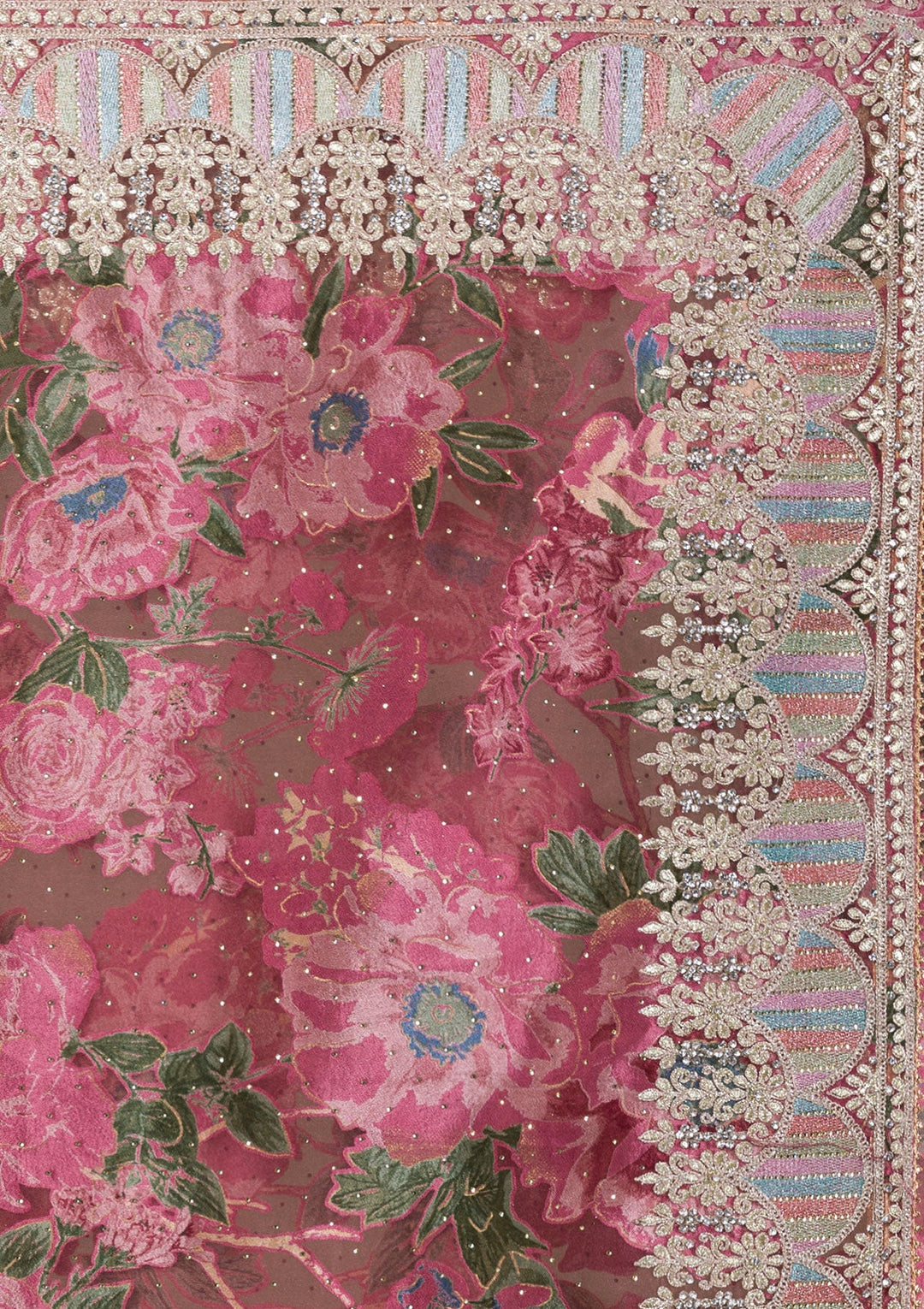 Onion Pink Stonework Tissue Saree-Koskii