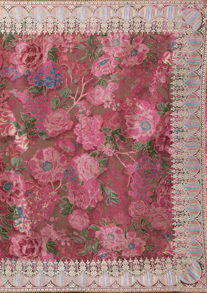 Onion Pink Stonework Tissue Saree-Koskii