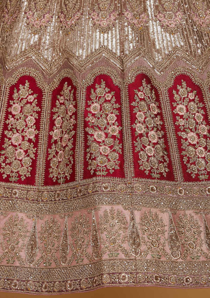 Onion Pink Stonework Velvet Designer Semi-Stitched Lehenga - Koskii
