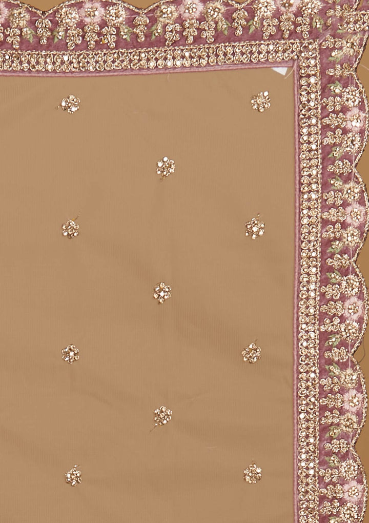 Onion Pink Stonework Velvet Designer Semi-Stitched Lehenga - Koskii