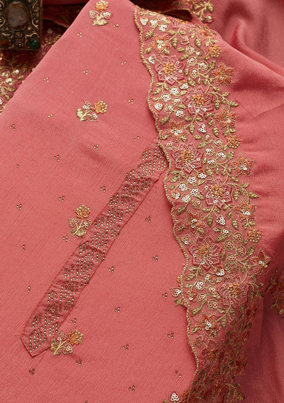 Onion Pink Swarovski Georgette Unstitched Salwar Suit-Koskii