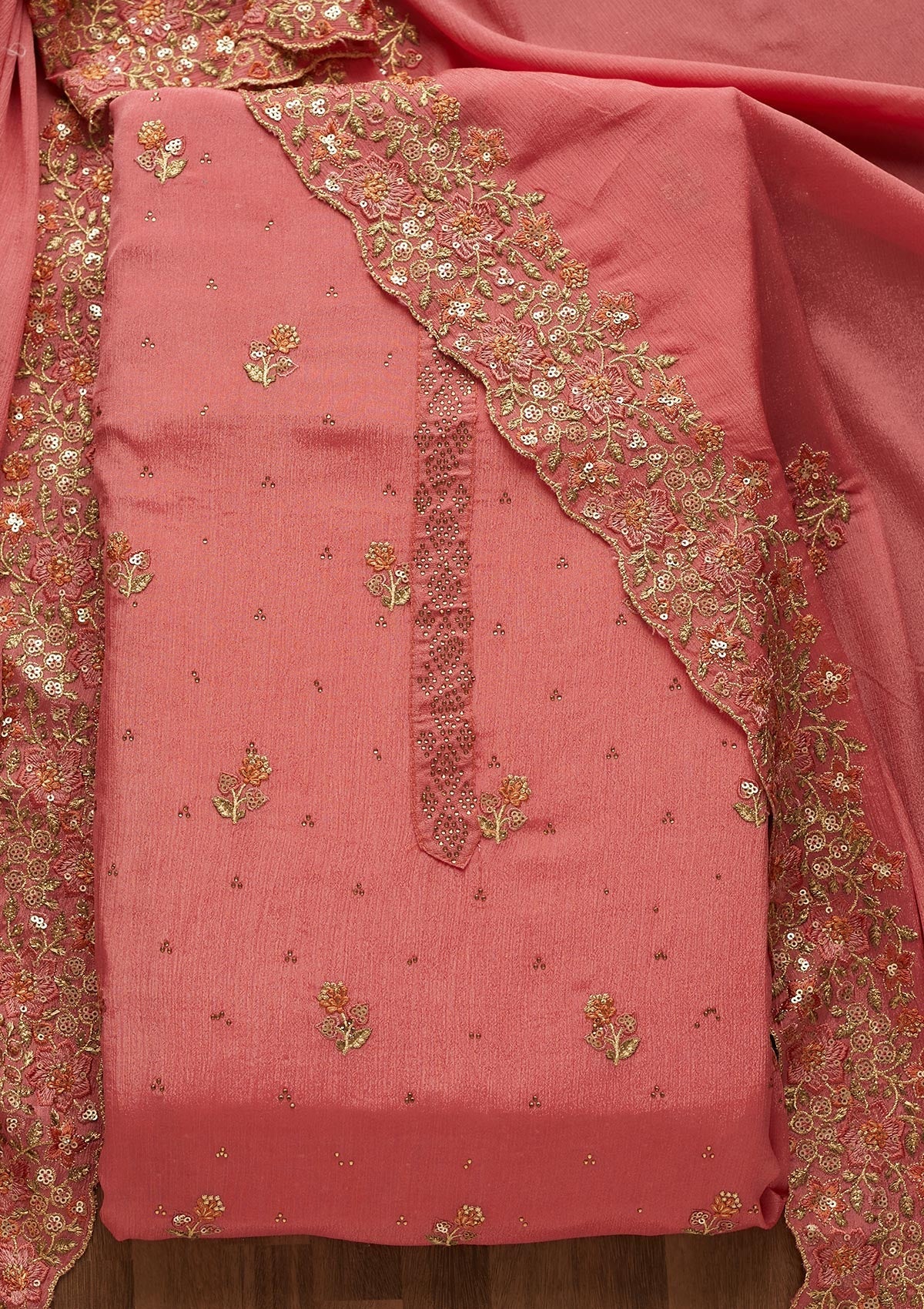Onion Pink Swarovski Georgette Unstitched Salwar Suit-Koskii