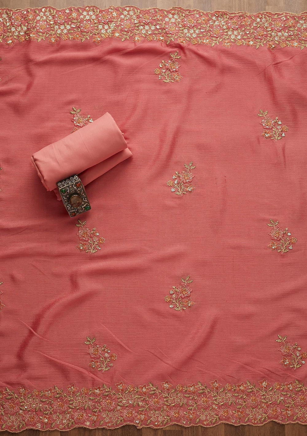Onion Pink Swarovski Georgette Unstitched Salwar Suit-Koskii