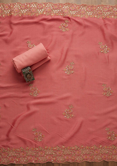 Onion Pink Swarovski Georgette Unstitched Salwar Suit-Koskii