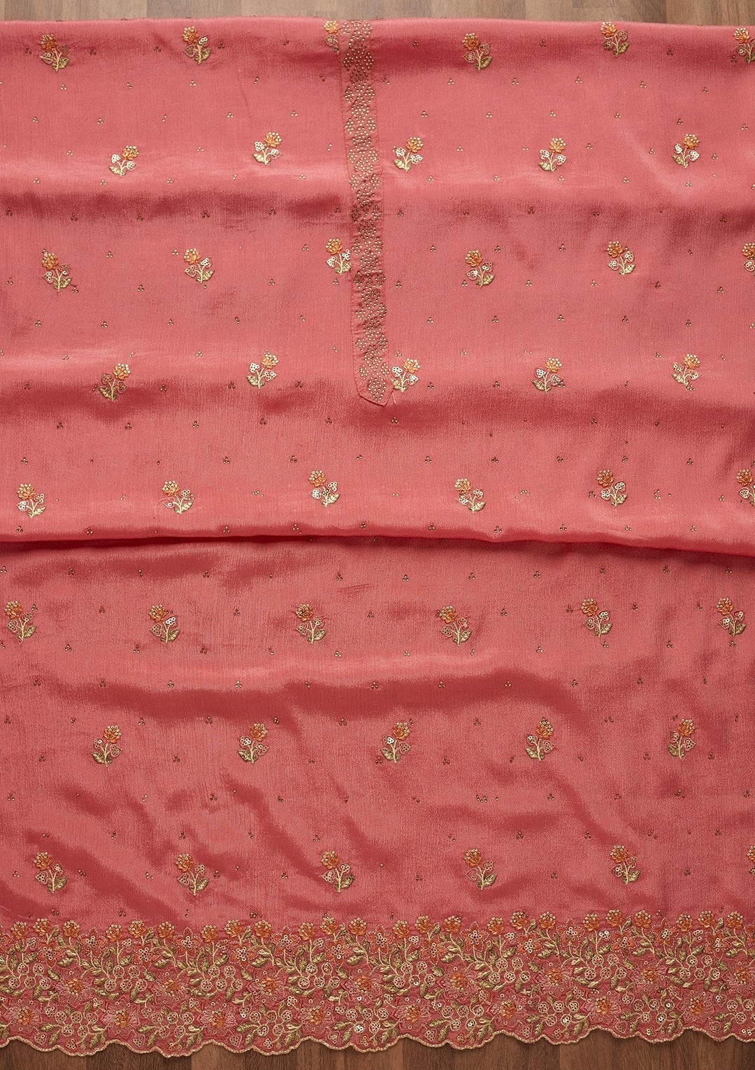 Onion Pink Swarovski Georgette Unstitched Salwar Suit-Koskii