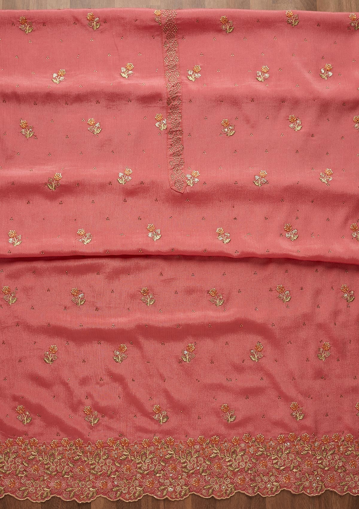 Onion Pink Swarovski Georgette Unstitched Salwar Suit-Koskii