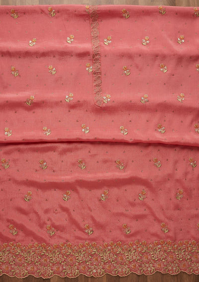 Onion Pink Swarovski Georgette Unstitched Salwar Suit-Koskii