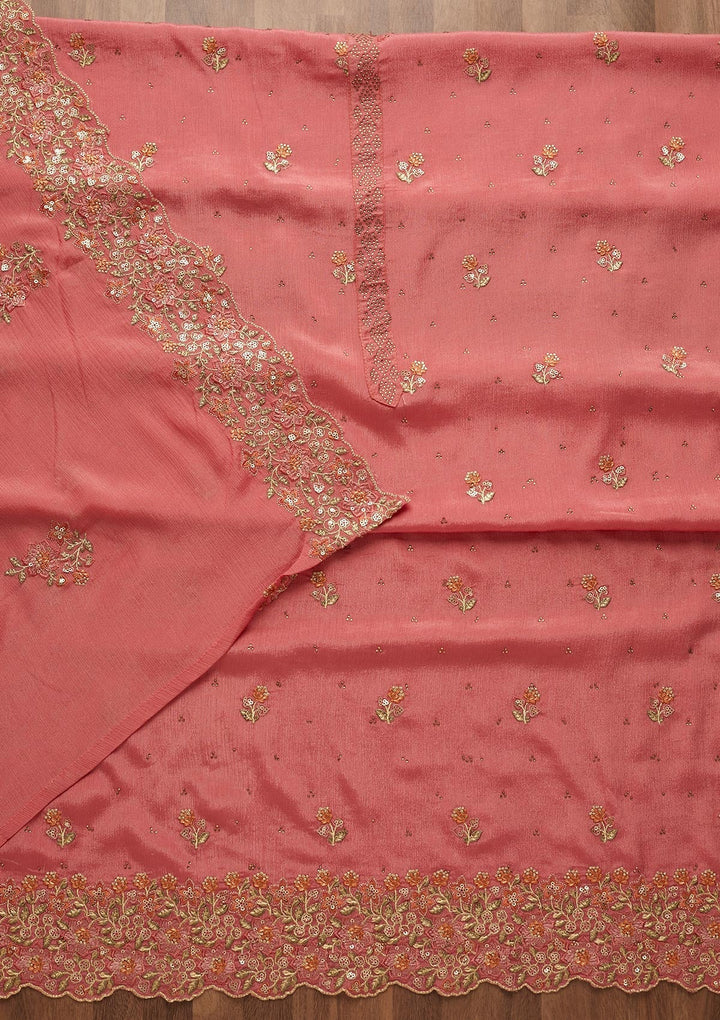 Onion Pink Swarovski Georgette Unstitched Salwar Suit-Koskii