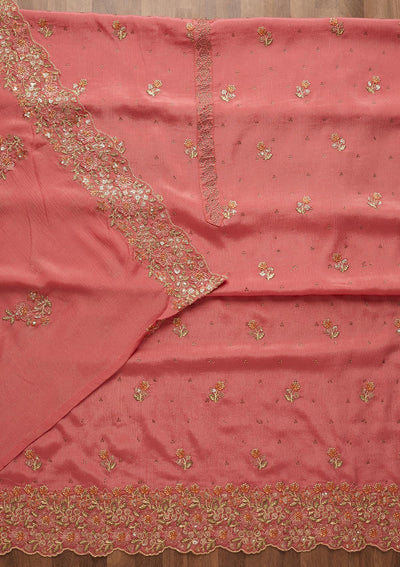 Onion Pink Swarovski Georgette Unstitched Salwar Suit-Koskii