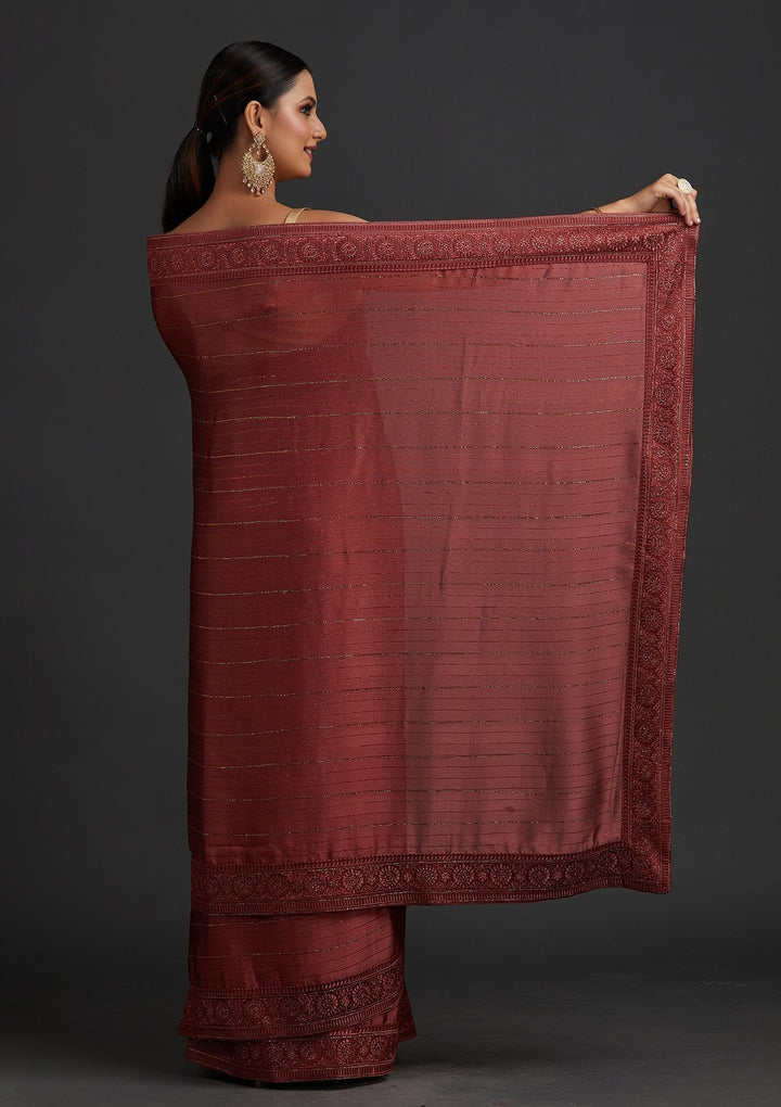 Onion Pink Swarovski Georgette Designer Saree - koskii
