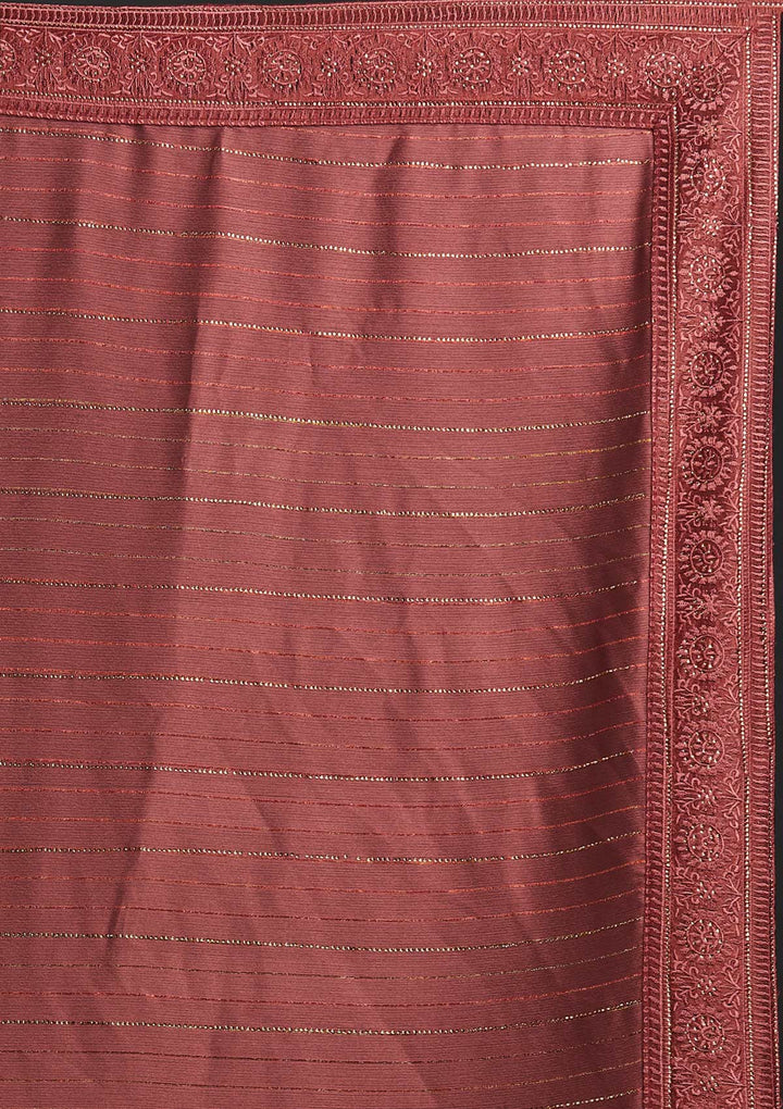 Onion Pink Swarovski Georgette Designer Saree - koskii