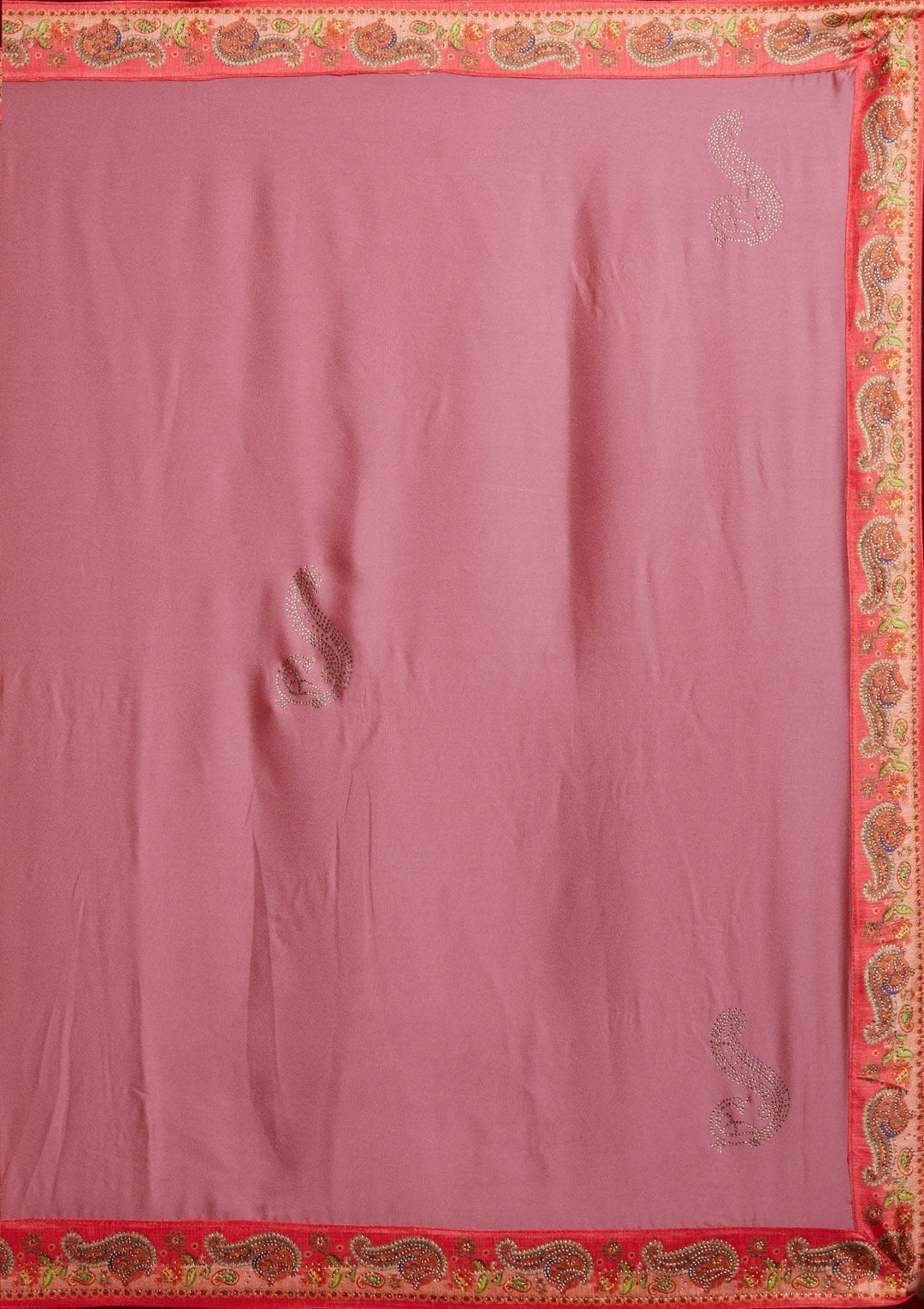 Onion Pink Swarovski Semi Crepe Designer Saree - koskii