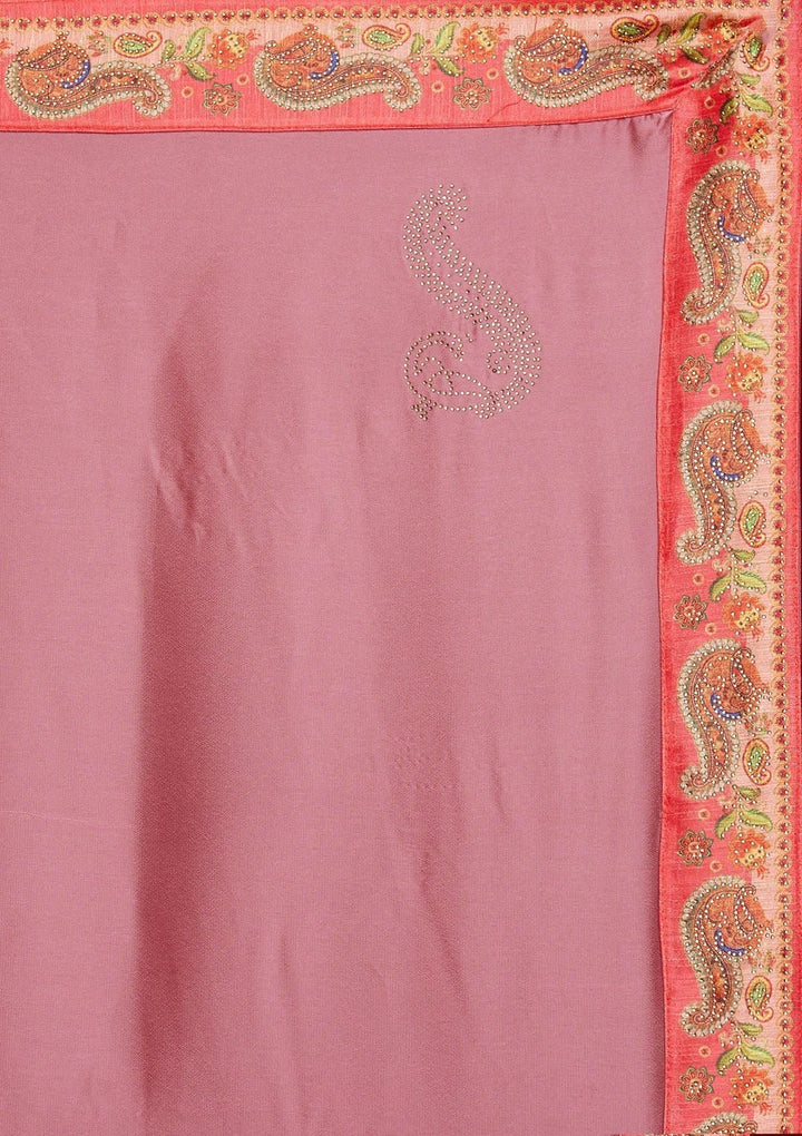 Onion Pink Swarovski Semi Crepe Designer Saree - koskii